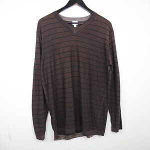 Armani Collezioni 100% Wool V-Neck Striped Long Sleeve Knit Shirt Size XXL